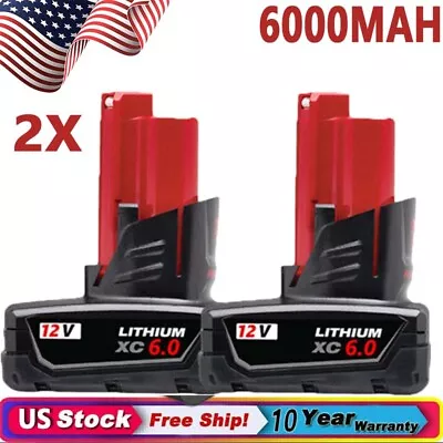 2X 6.0Ah 12V For Milwaukee For M12 LITHIUM Extended Capacity Battery 48-11-2460 • $22.99