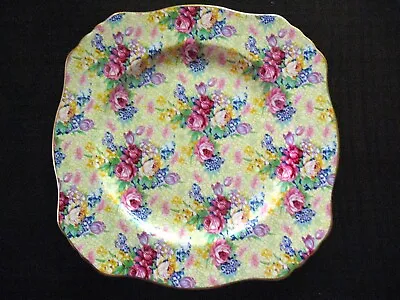 Royal Winton England Welbeck Square Salad Plate Chintz Roses On Yellow 1995 • $12