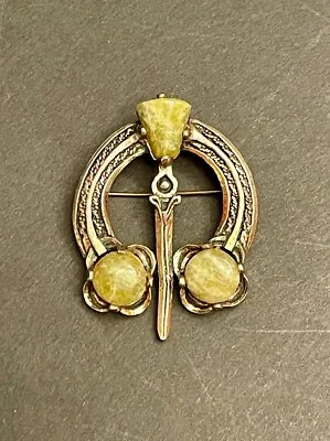 Vintage Celtic Brooch Signed Miracle Sword Pale Green Agate Pin • $19.95