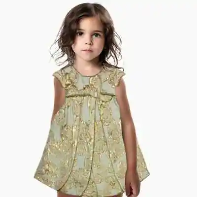 Baby Girls Gold Floral Embossed Dress | Occasion Wear | 3 Months – 2 Years | 31A • £5.99