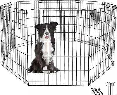 8 Panel 30 Inch Foldable Metal Exercise Dog Playpen Wire Pet Play Pen Crate Ind • $61.35