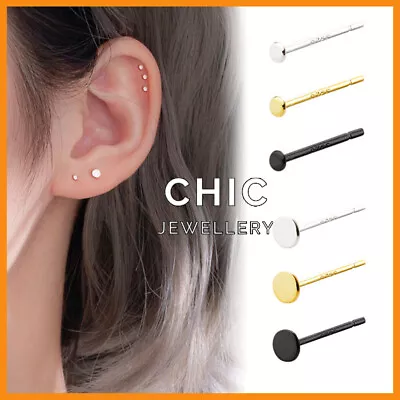 $3.37 • Buy 925 Sterling Silver Womens Men Kids Minimalist Small Disc Ear Post Stud Earrings