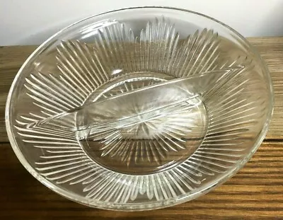 Vintage Glass Divided Serving Dish Candy Nut Chip Dip Bowl Cheese Crackers Clear • $4.50