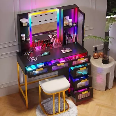 Vanity With Charging Station And Colorful Lights- Makeup Dresser Gifts For Girls • $399.99