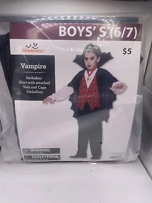 Way To Celebrate Boys Vampire Halloween Costume Size S 6-7 Cape Vest Medallion • $6