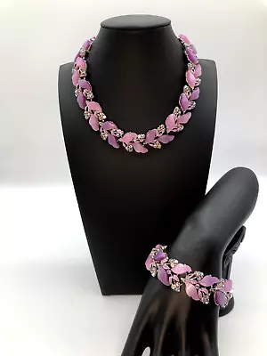 Vtg Lisner Lavender Thermoset W Lavender & AB Rhinestone Bracelet Necklace Set • $80.99