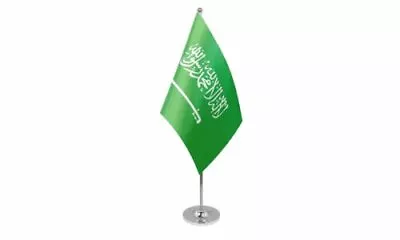 £17.99 • Buy Saudi Arabia Satin Flag (9  X 6 ) With Chrome Base Table Desk Flag Set