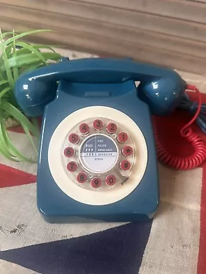 Retro Telephone #746 Petrol Blue By Wild Wolf Landline Red Push Buttons Phone • £24.95