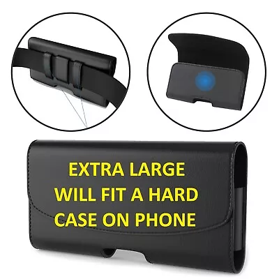 XL Leather Horizontal Belt Clip Loop Phone Pouch Holster For Verizon Phones • $9.89