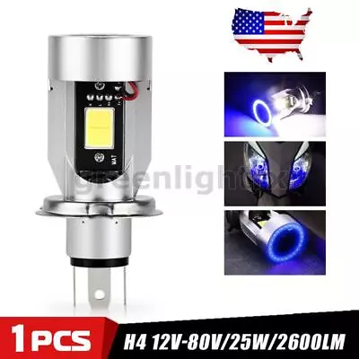 1X H4 9003 White & Blue Halo Angel Eye LED Motorcycle Headlight Bulb Hi/Low Beam • $14.99