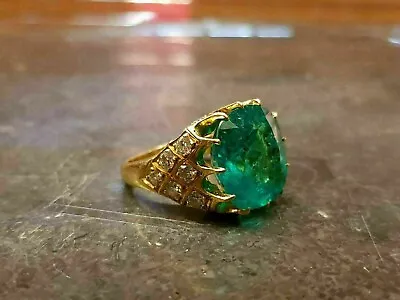 5Ct Colombian Emerald Vintage Estate Ring 14k Yellow Gold Plated Lab Created • $87