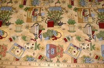 DEBBIE MUMM FABRIC - Gardener's Journal Tossed On Cream - 18  / HALF YARD CUT • $4.95