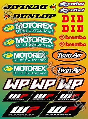 WP Motorex Dunlop DID Shock Fork Sponsor Decals Ktm Exc SX Stickers Motorbik /26 • $13.50