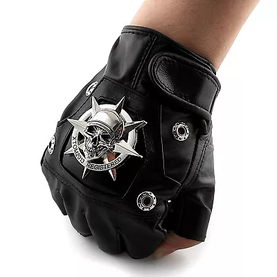 Skull Leather Gloves Mens Gothic Fingerless Mittens Biker Motocycle #123 • $16