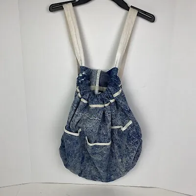 Vintage All That Joy Denim Backpack Blue Jean Acid Wash Bag Pockets Retro 80s • $39.99