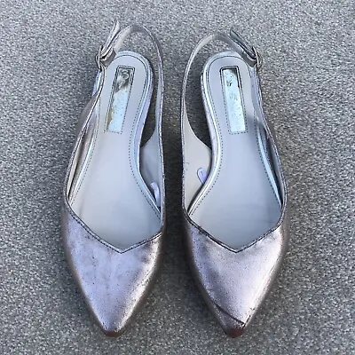 Miss Selfridge Metallic Dusty Pink / Pale Bronze Slingback Flat Shoes Size 4 • £3