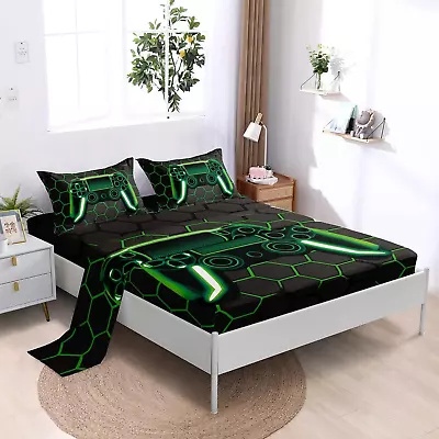 Gaming Fitted Sheet Set Twin Size Honeycomb Gaming Bedding SetsGame Console Fit • $67.01
