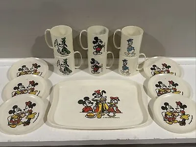 Disney Mickey Mouse Tea Set Plastic Plates Cups 1970 Vintage Collectible Lot 13 • $19.99