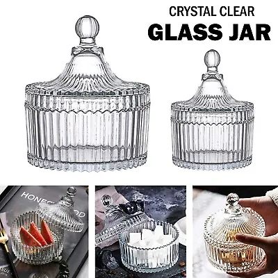Ribbed Carousel Glass Jar Crystal Clear Lid Wedding Buffet Candle Candy Food Jar • $11.95