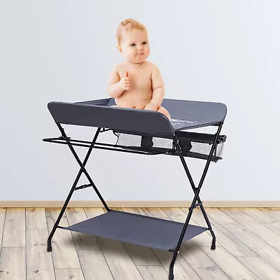 Foldable Baby Changer Unit Changing Organizer Table Nappy Diaper W/Storage Gray • £47
