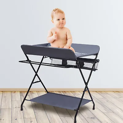 Folding Baby Changing Table Infant Diaper Station Nursery Organizer W/ Storage • £46.98