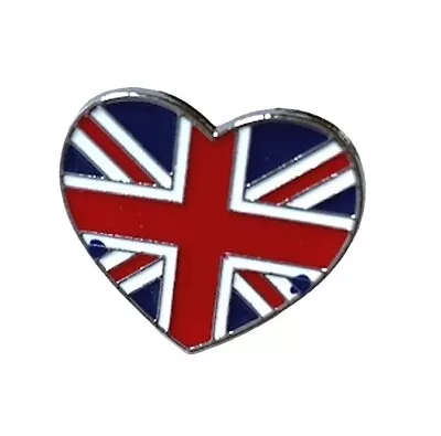 Union Jack Pin Badge Heart Silver Metal Enamel Lapel Brooch Unisex Secret Santa • £2.59