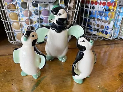 KAY FINCH CERAMICS PENGUIN Family Lot Of FIGURINEs 3.5” 4.4” California Pottery • $98