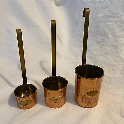 Vintage Copper Nesting Measuring Cups Set Of 3 Brass Handles • $17.97