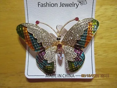 💘 BETSEY JOHNSON BUTTERFLY Multi-Colored CRYSTAL BROOCH /PIN USA SELLER • $8