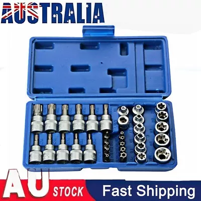 $25.09 • Buy 34pcs 3/8  Drive Star & E Torx Bit Socket Set Hand Tool Kit