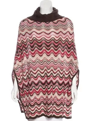 MISSONI Wool Pink & Brown Poncho Signature Zig-Zag Orange Label • $95