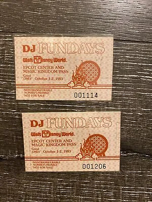 Vintage Epcot Center & Magic Kingdom DJ FUNDAYS October 1-2 1983 Pass And Letter • $125