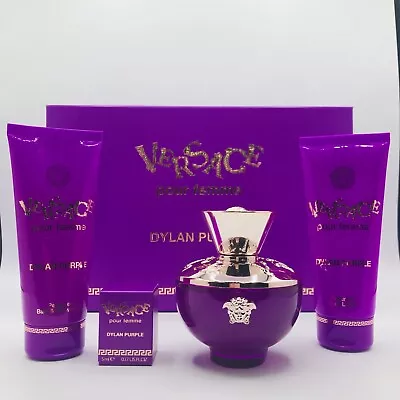 Versace Dylan Purple 4pc Set Parfum Spray 3.4 Oz Body Lotion Shower Gel 3.4 Mini • $119.95