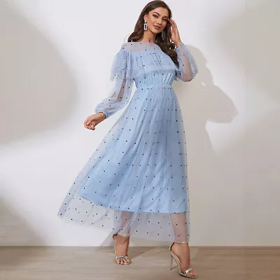 Elegant Women Tulle Long Dress Evening Party Muslim Robe Dubai Prom Gown Party • £27.06