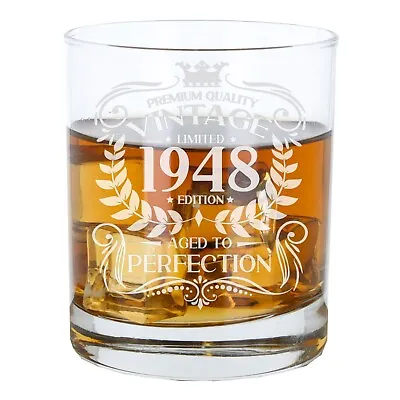 Vintage 1948 Engraved Whisky Whiskey Glass 75th Birthday Gift Aged To Perfection • £12.99