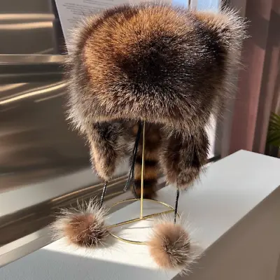 Lady Real Fur Cap Tail Women Natural Fur Caps Hats Winter Warm Ears Pom Pom Hat • $71.80