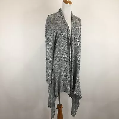 MARGARET O'LEARY Gray White High Low Open Front Cardigan Womens Sz Small/Medium • $19.99