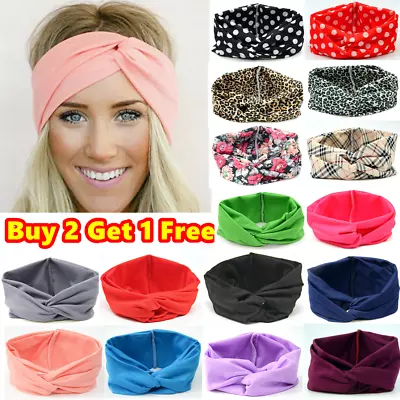 Turban Twist Knot Sports Headband Plain Elastic Head Hair Band Stretchy Gym Yoga • £1.99