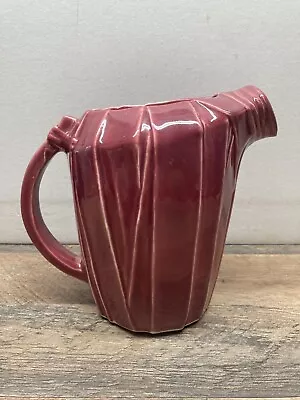 McCoy Vintage 1949 Red Burgundy 8  Pitcher Mid-Century Strap Handle Art Deco • $30