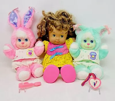 Vintage Mattel MAGIC NURSERY Plush Pets KITTY BUNNY & First Surprise Baby Doll! • $149.99