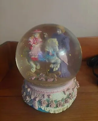 Girl On Carousel Horse With Mom Large Vintage Musical Snow Globe WORKS • $39.99