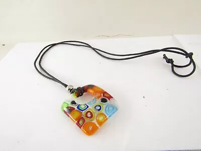 Vintage Art Glass Pendant Murano /venetian Abstract Floral Square On Point 1.5  • $12.99