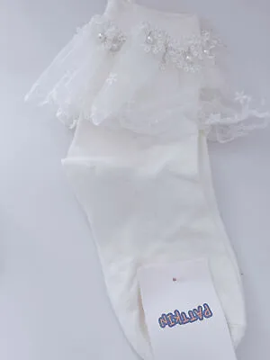 Lady Girl Retro White Frilly Ruffle Pearl Lace Trim Formal Dress Short Socks  • $12.50
