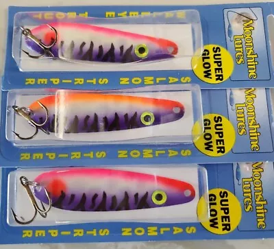 3pc LOT - Mini MOONSHINE LURES SUPERGLOW 3  TROLLING SPOONS • $22