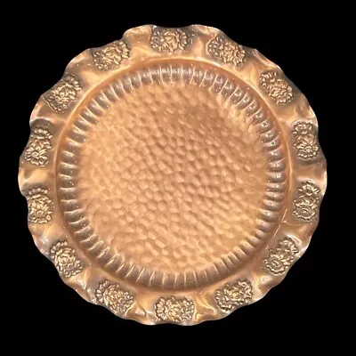 Vintage Gregorian Copper Tray Platter Wall Decor Hammered Scallop Floral 9.5  • $17.99