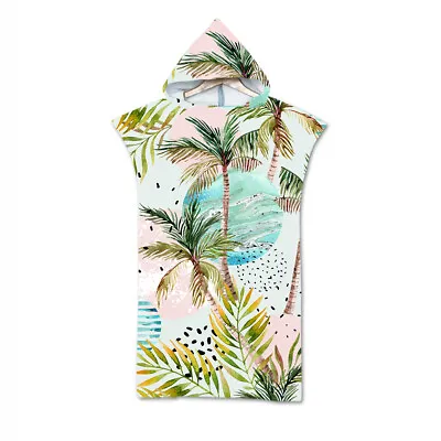 Hooded Poncho Towel Adult Kid Beach Swim Changing Robe Tropical Summer Palm Tree • £19.19