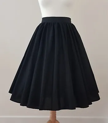 1950s Full Circle Skirt Plain Black - All Sizes - Rockabilly Jive Pin Up Gothic • £29.99