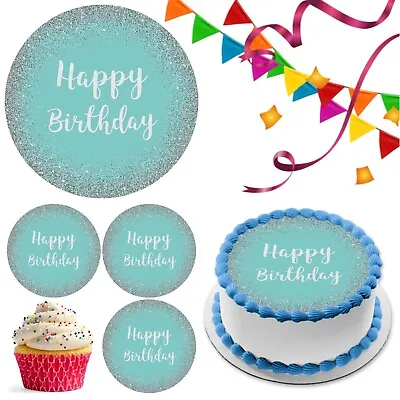 Happy Birthday Glitter Edible Cake Topper Party Decoration Celebration Cupcake • £10.99