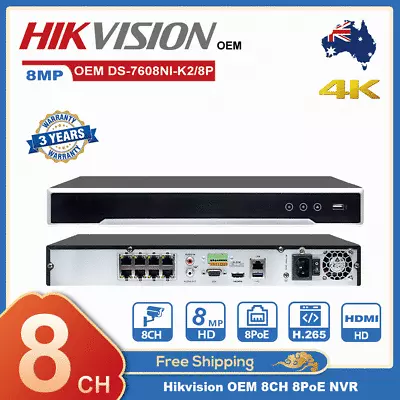Hikvision OEM 4K 8CH 8POE NVR DS-7608NI-K2/8P DT608-H2/P8 2SATA Network Recorder • $345