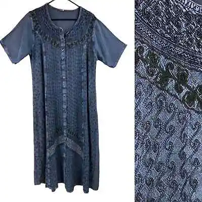 Vintage Boho Embroidered Midi Dress Womens Size L/XL Festival • $34